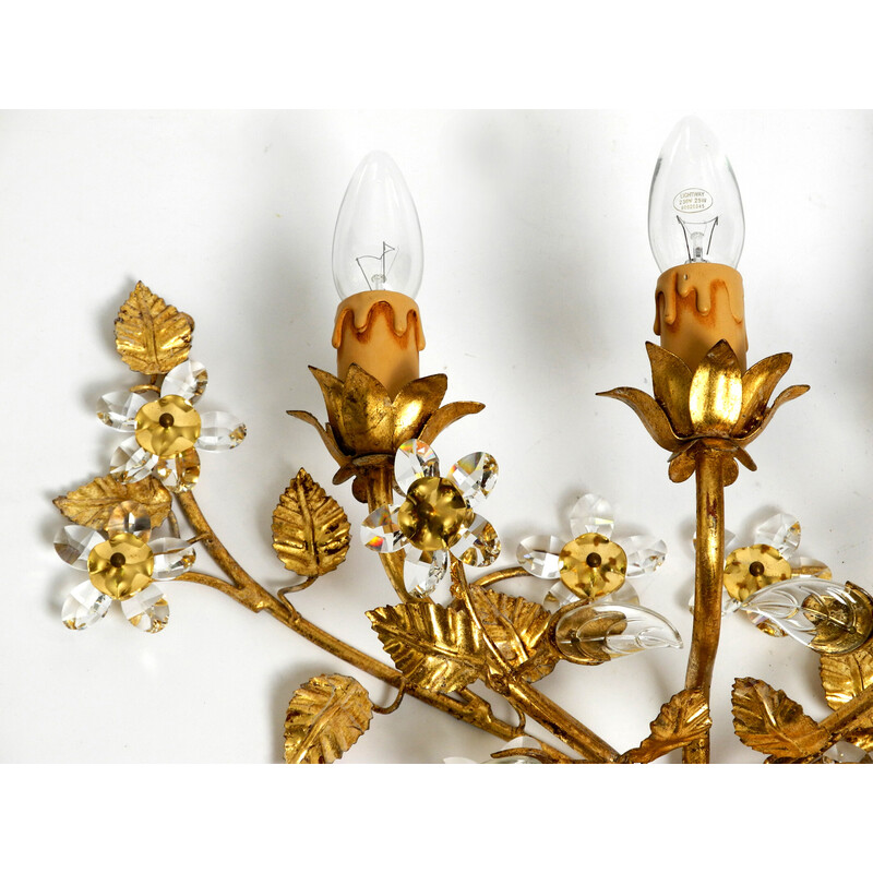 Vintage Italian gilt Florentine wall lamp with three sockets, 1980s