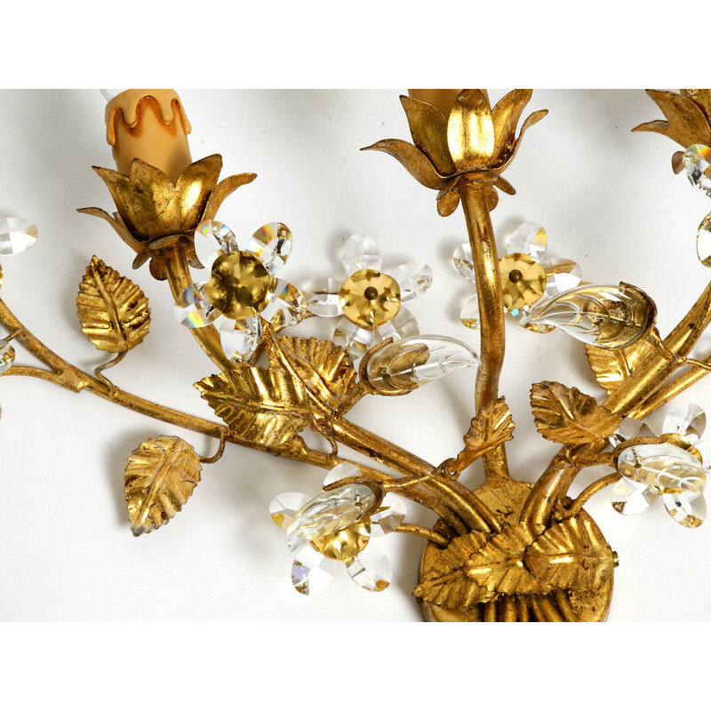 Vintage Italian gilt Florentine wall lamp with three sockets, 1980s