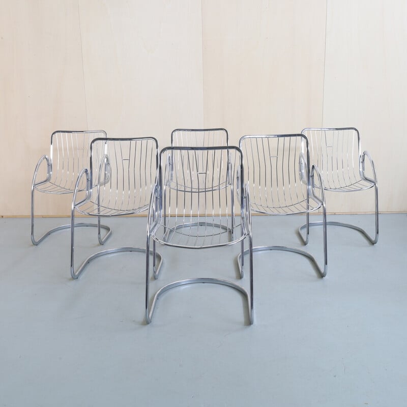 Set of 6 vintage dining chairs in chrome by Gastone Rinaldi for Rima, Italy 1970s