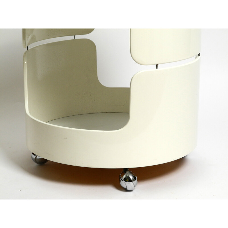 Mesa auxiliar vintage beige blanca con ruedas, años 60
