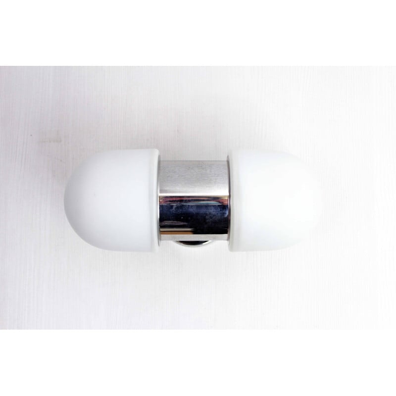 Vintage Bauhaus wall lamp in metal and opaline glass