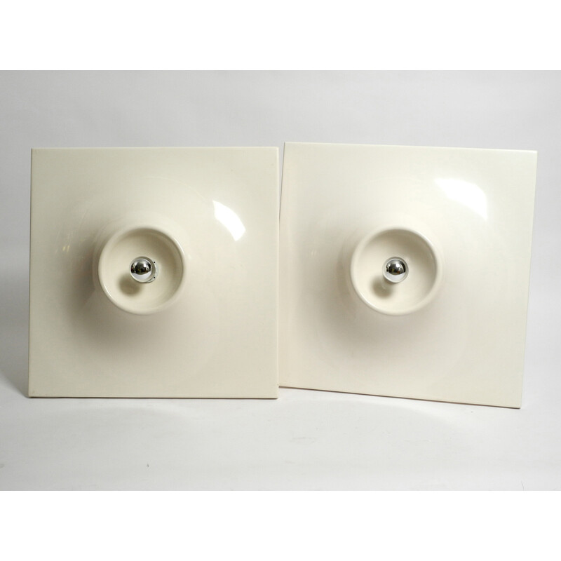 Pair of vintage Space Age quadratic wall lamps in white, Germany 1960s