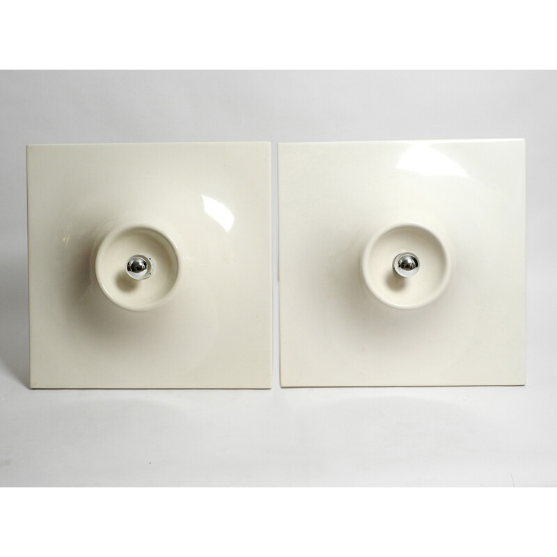 Pair of vintage Space Age quadratic wall lamps in white, Germany 1960s