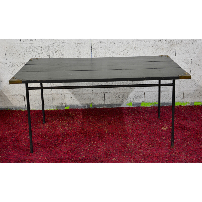 Black dining table in metal by Jacques Adnet - 1950s