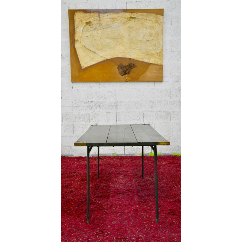 Table à repas noire en bois et en métal de Jacques Adnet - 1950