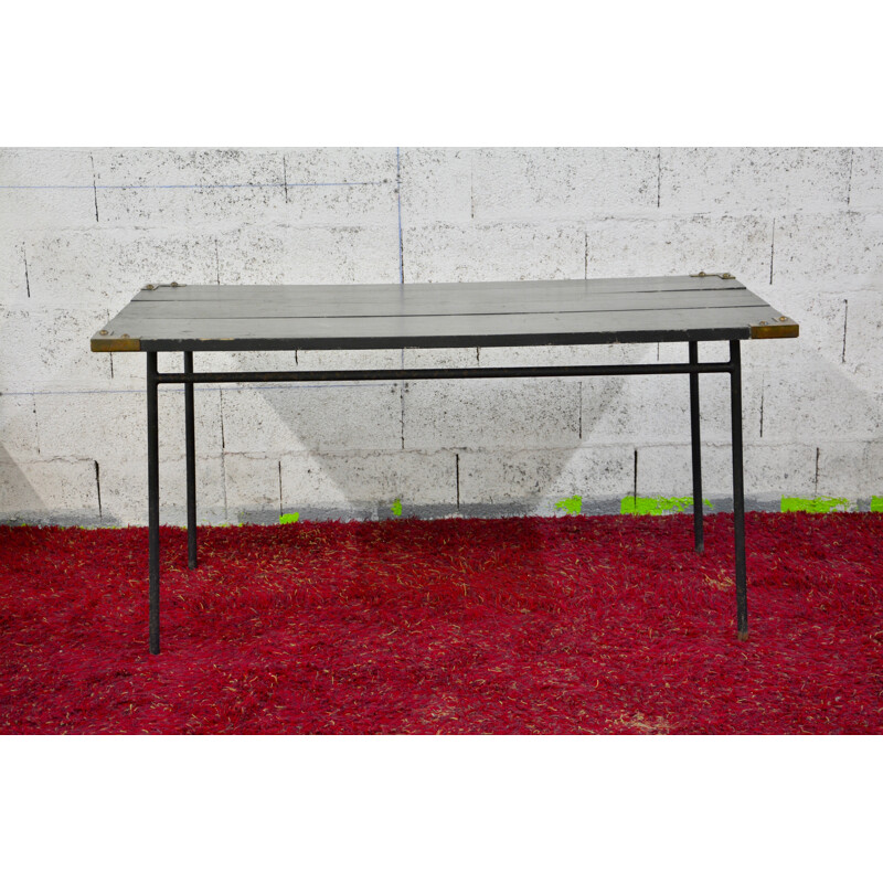 Black dining table in metal by Jacques Adnet - 1950s