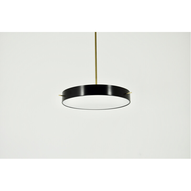 Vintage black aluminium and glass pendant lamp, 1950