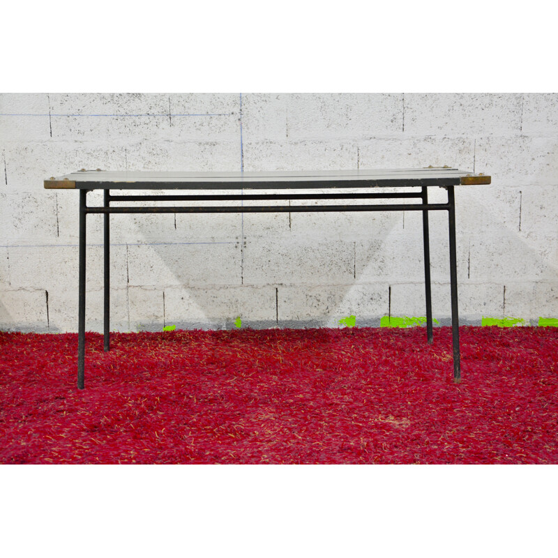 Black dining table in metal by Jacques Adnet - 1950s