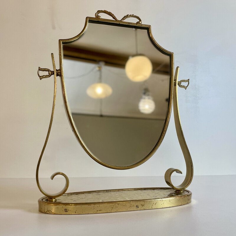 Vintage brass and wood mirror, Italy 1940