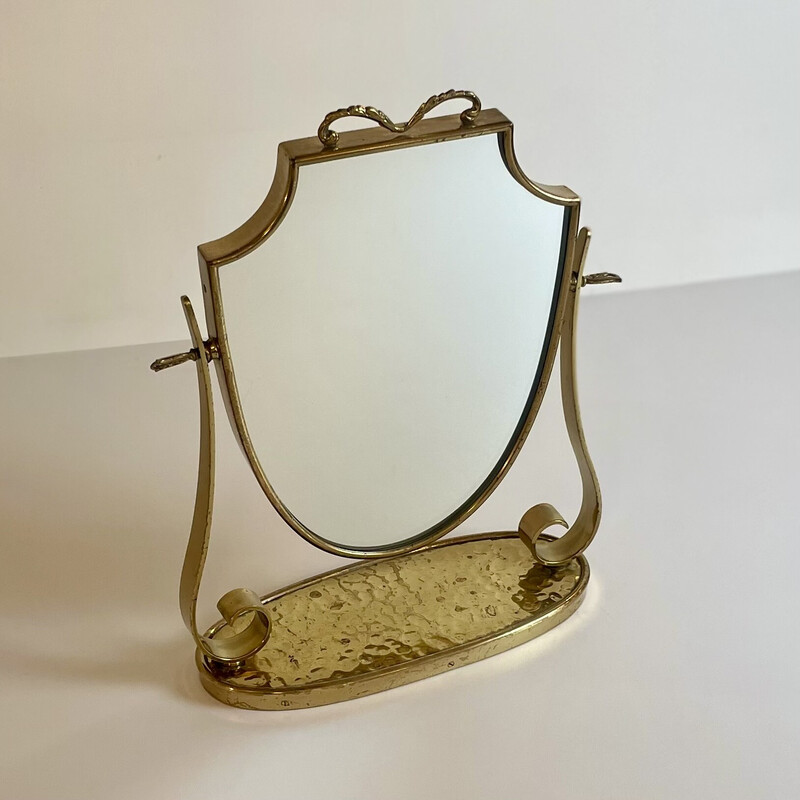 Vintage brass and wood mirror, Italy 1940