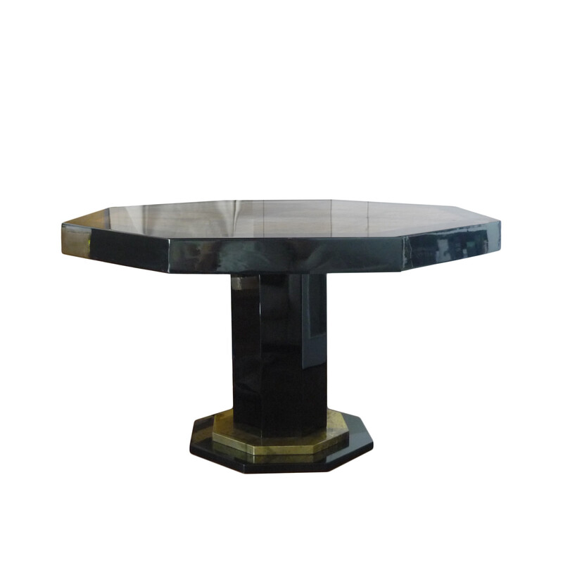 Black and gold lacquered hexagonal vintage table by Jean-Claude Mahey, 1970