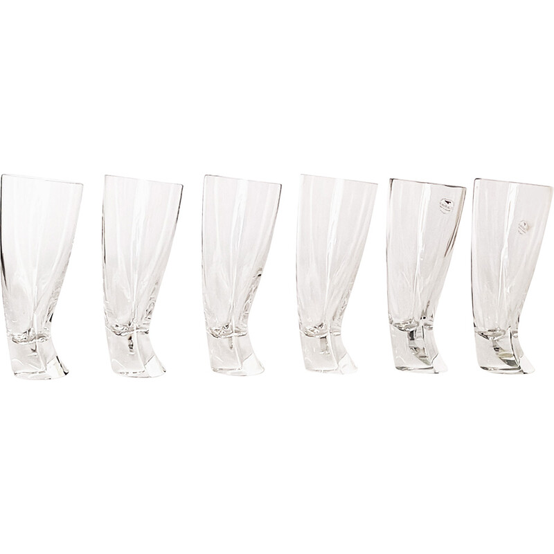 Set of 6 vintage 'Touch Glass' whisky glasses by Angelo Mangiarotti for Cristalleria Colle, 1991