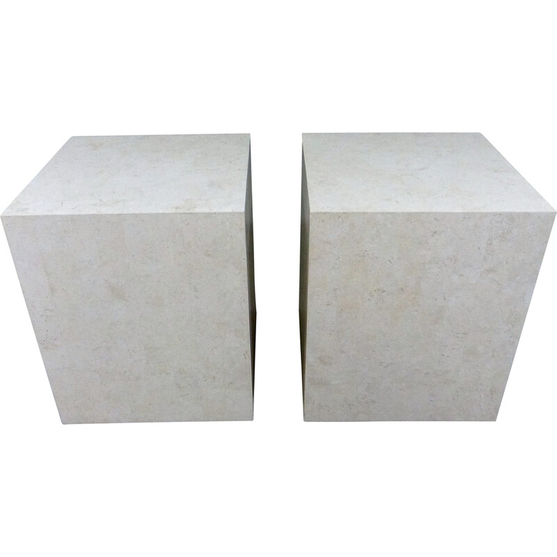 Pair of vintage travertine pedestal tables, Italy 1980