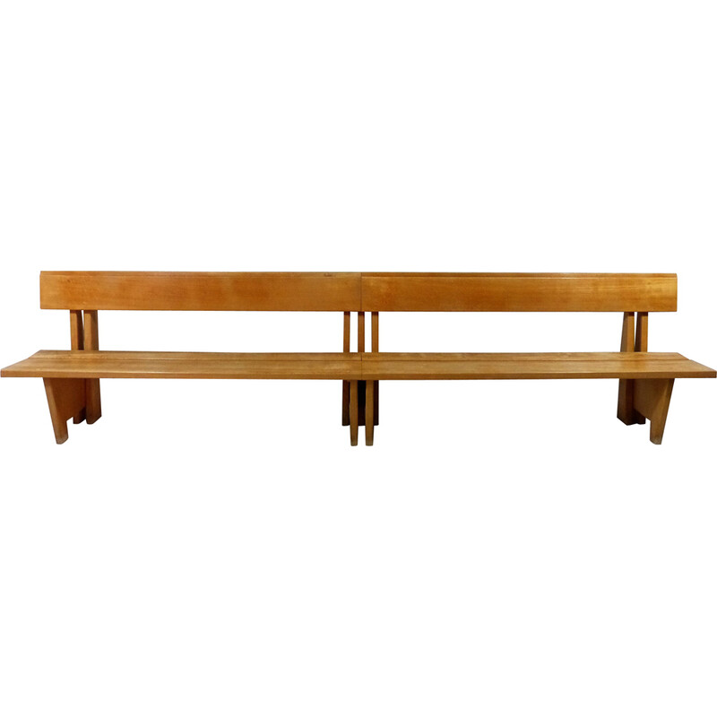 Vintage modernist bench in solid beech wood, 1960