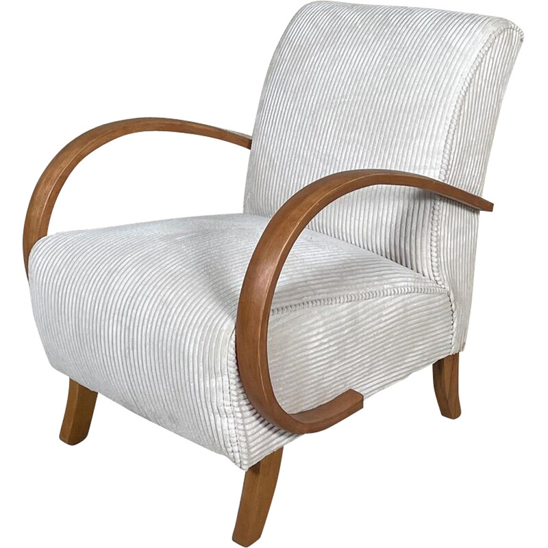 Vintage armchair in wood and white corduroy, 1950