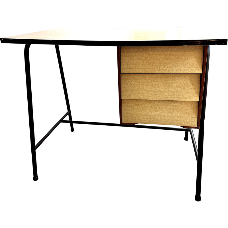 Vintage metal and wood desk, 1950-1960