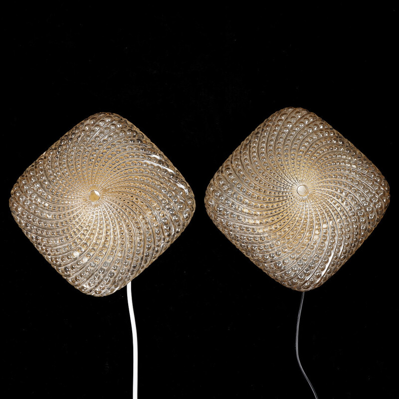 Pair of vintage wall lamps in blown glass, Denmark 1960-1970