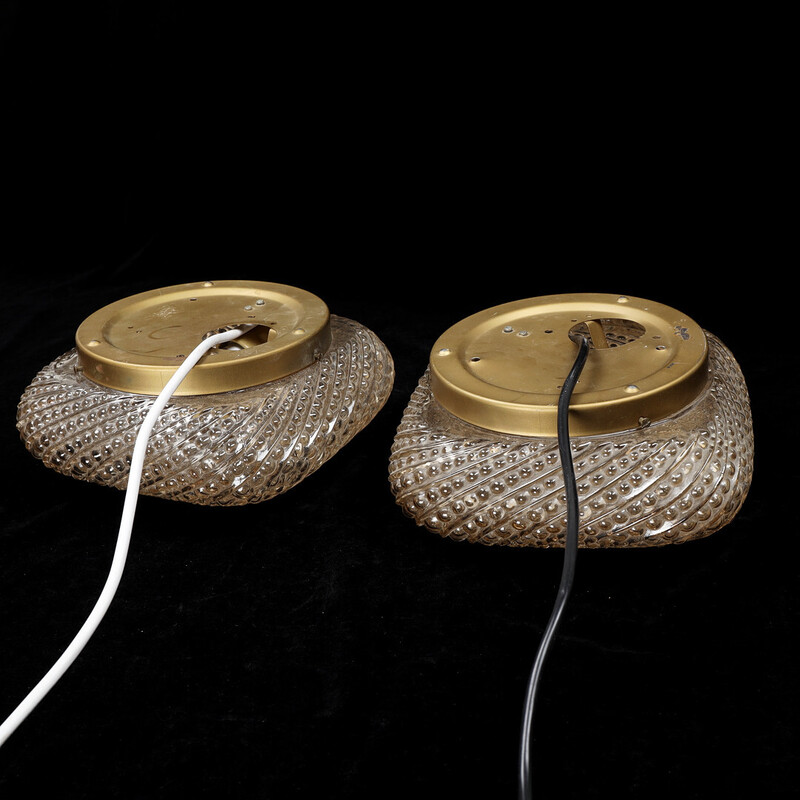 Pair of vintage wall lamps in blown glass, Denmark 1960-1970