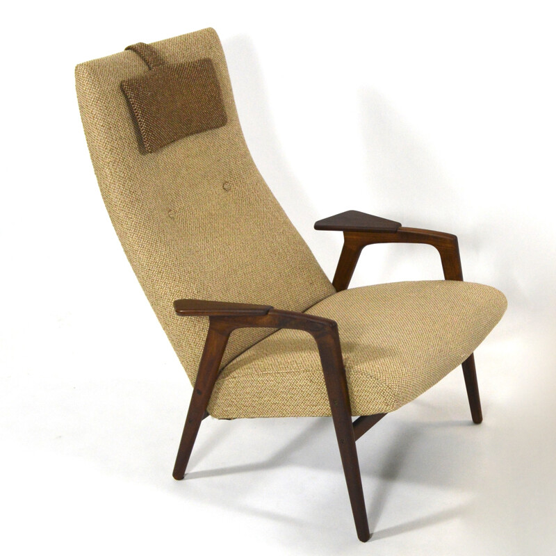 Brown armchair in teak and wool by Yngve Ekström for Pastoe - 1950s