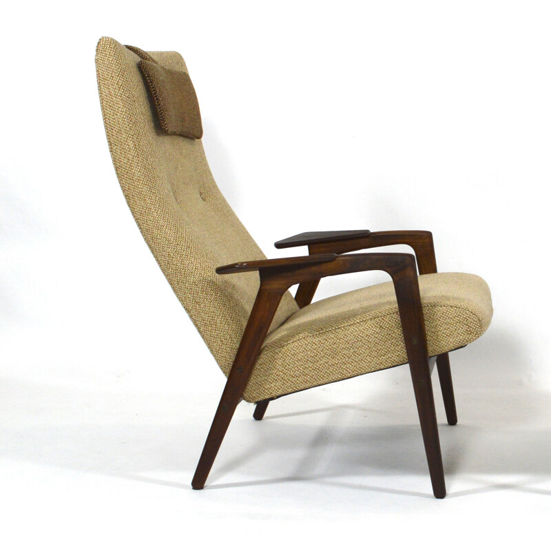 Brown armchair in teak and wool by Yngve Ekström for Pastoe - 1950s
