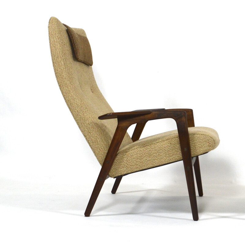 Brown armchair in teak and wool by Yngve Ekström for Pastoe - 1950s