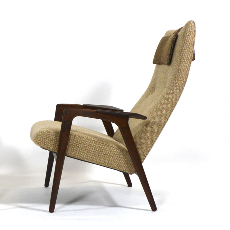 Brown armchair in teak and wool by Yngve Ekström for Pastoe - 1950s