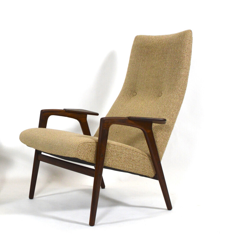 Brown armchair in teak and wool by Yngve Ekström for Pastoe - 1950s