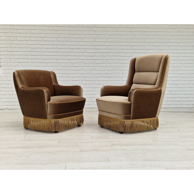 Pair of vintage velvet armchairs, Denmark 1970
