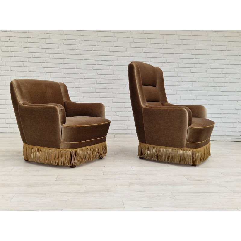 Paire de fauteuils vintage en velours, Danemark 1970