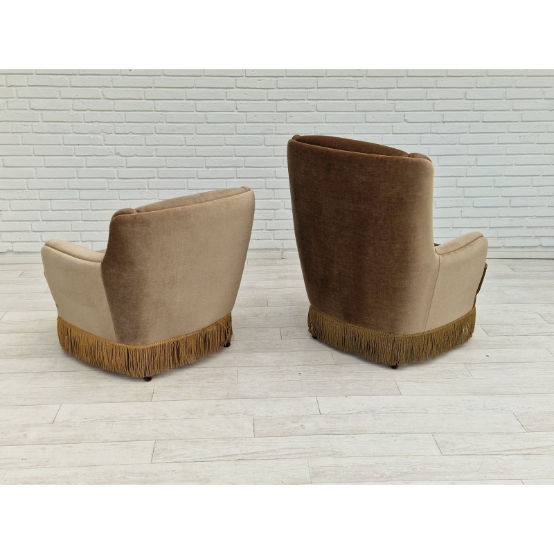 Pair of vintage velvet armchairs, Denmark 1970