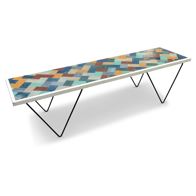 Coffee table with a multicolour top with geometrical pattern - 1950s