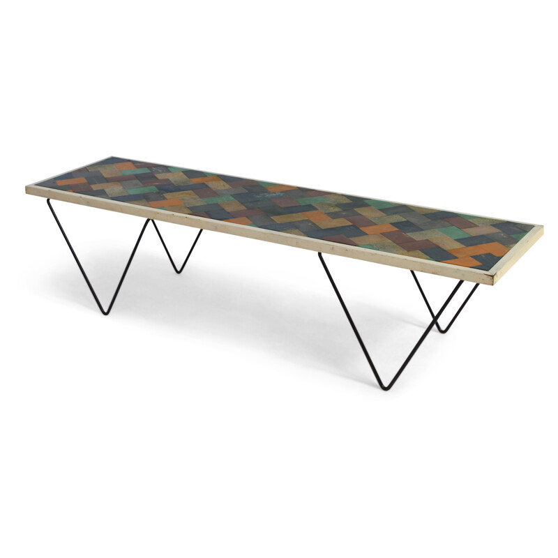 Coffee table with a multicolour top with geometrical pattern - 1950s