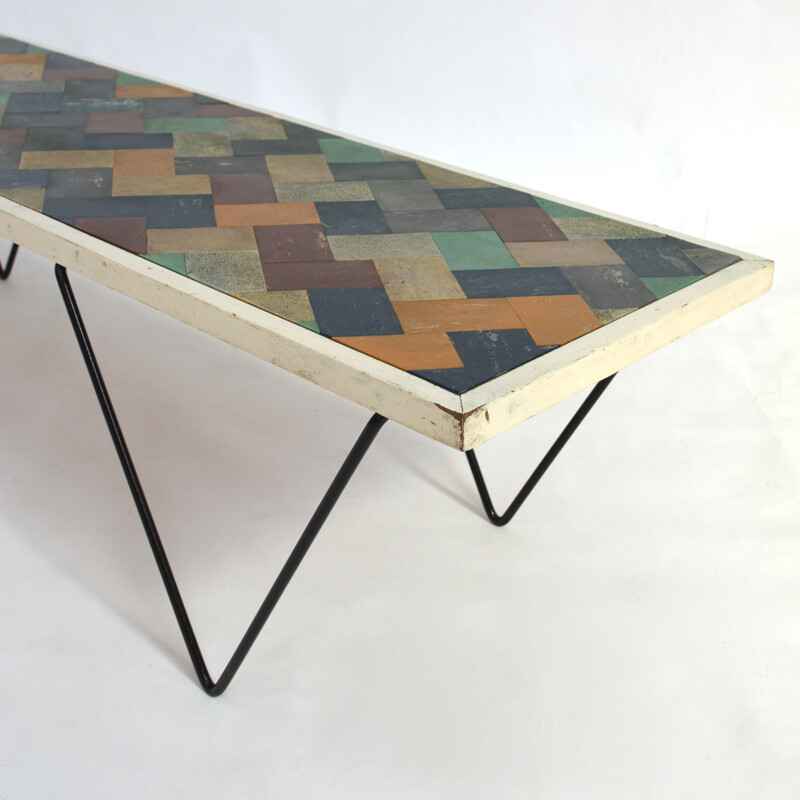 Coffee table with a multicolour top with geometrical pattern - 1950s