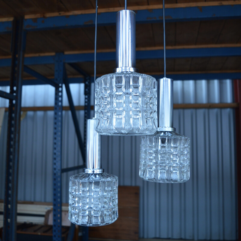 Raak triple pendant glass and chromed lamp, Netherlands - 1970s