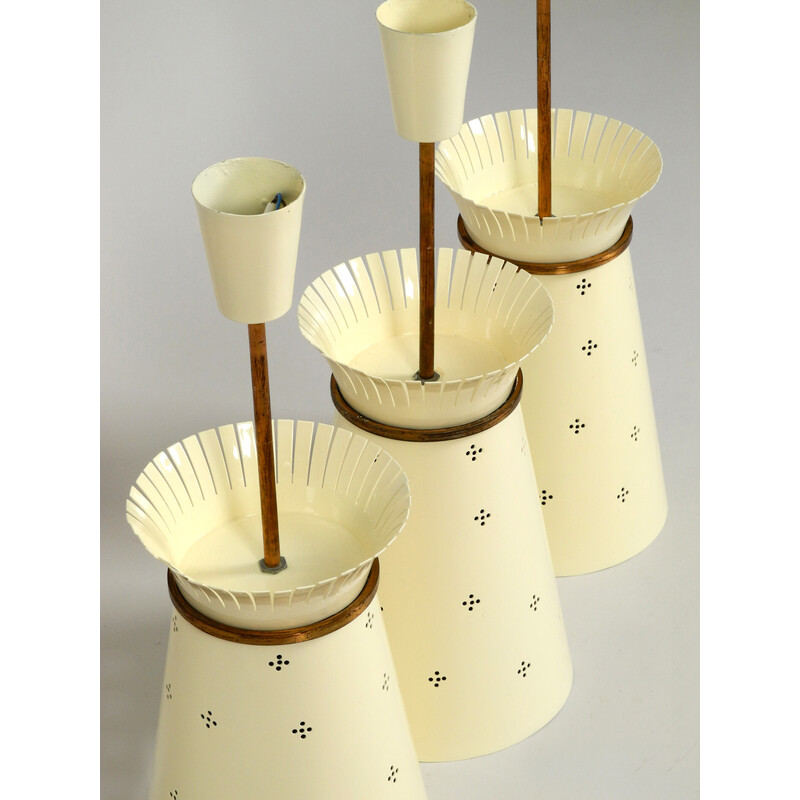 Set di 3 lampade a sospensione coniche vintage in metallo traforato di Arredoluce, Italia