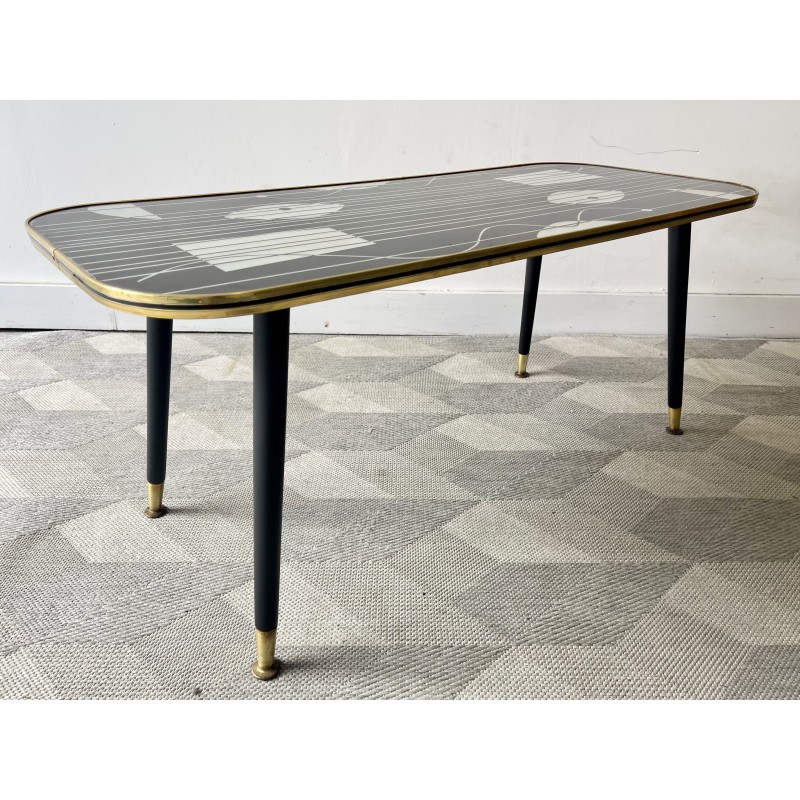 Vintage glass coffee table with dansette legs, 1950