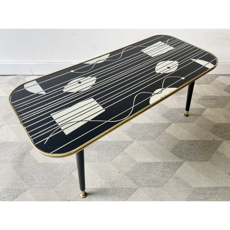 Vintage glass coffee table with dansette legs, 1950