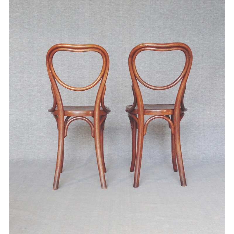 Pair of vintage N°28 bistro wooden heart chairs, 1900