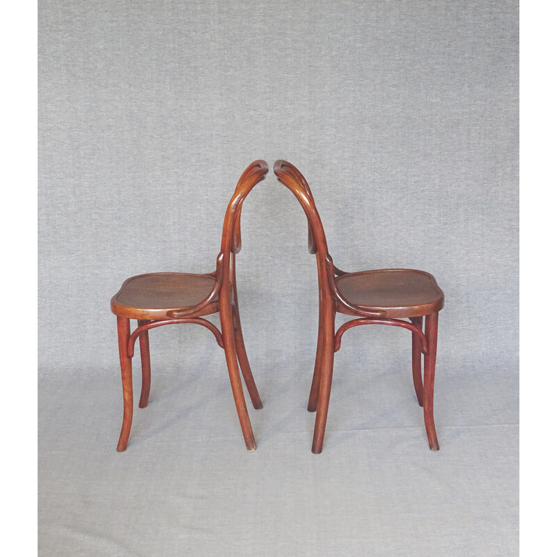 Pair of vintage N°28 bistro wooden heart chairs, 1900