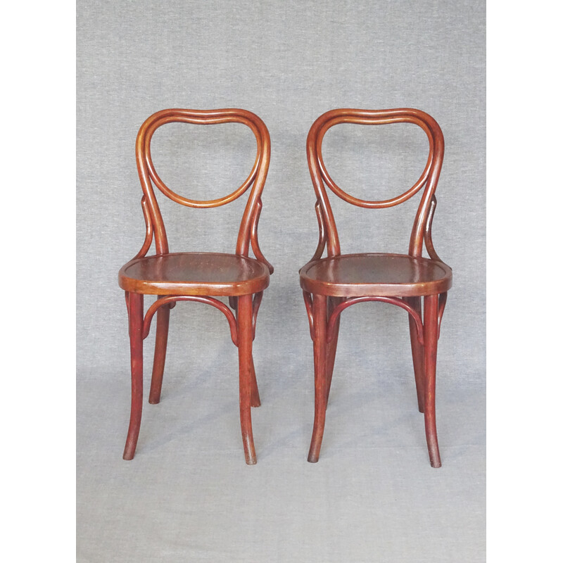Paire de chaises bistrot vintage N°28 cœur en bois, 1900