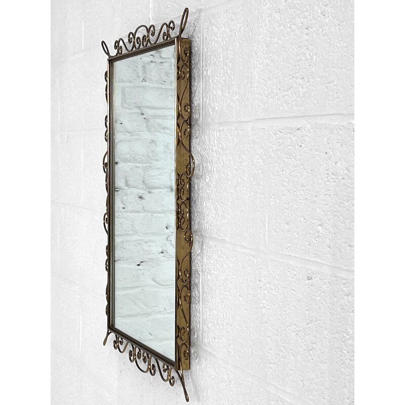 Espelho rectangular vintage com aro de latão, 1950 - 1960