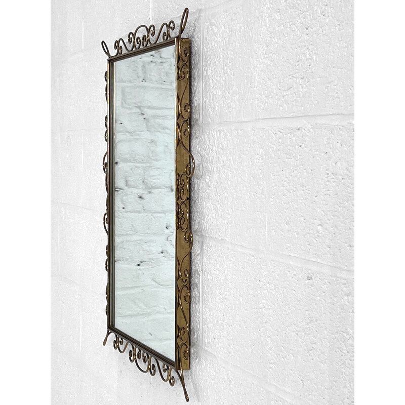 Vintage rectangular mirror on brass rim, 1950 - 1960