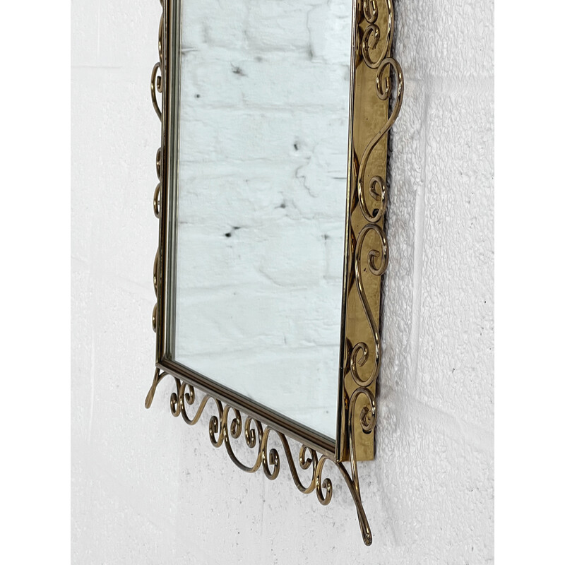 Miroir rectangulaire vintage sur bord laiton, 1950 - 1960
