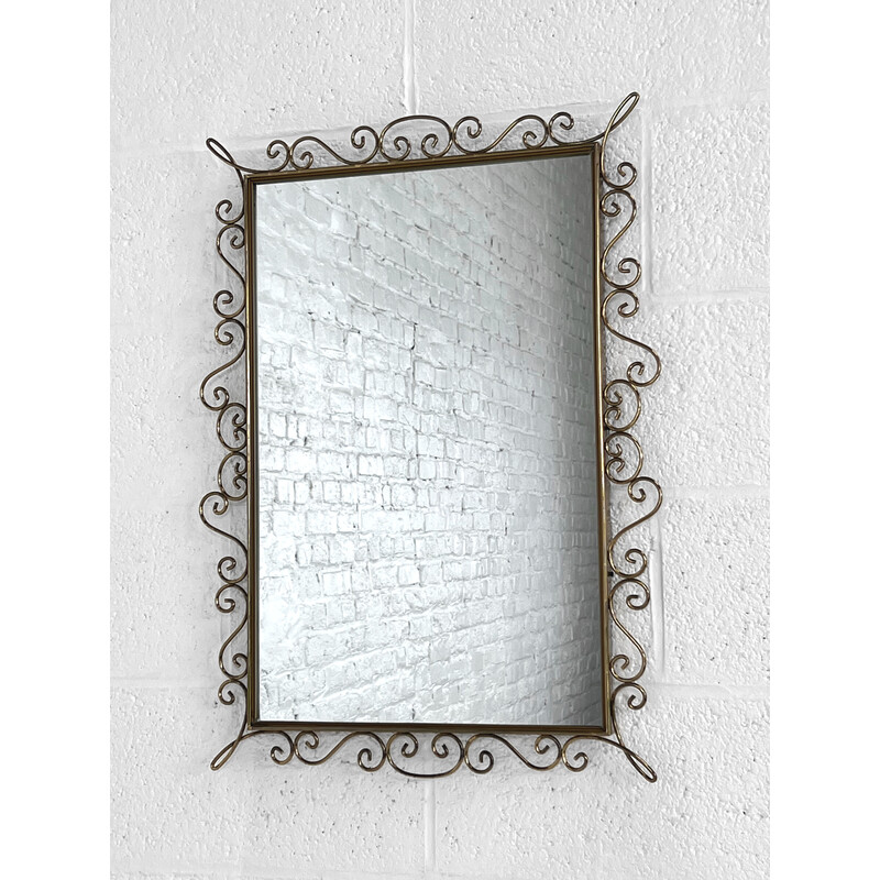 Vintage rectangular mirror on brass rim, 1950 - 1960