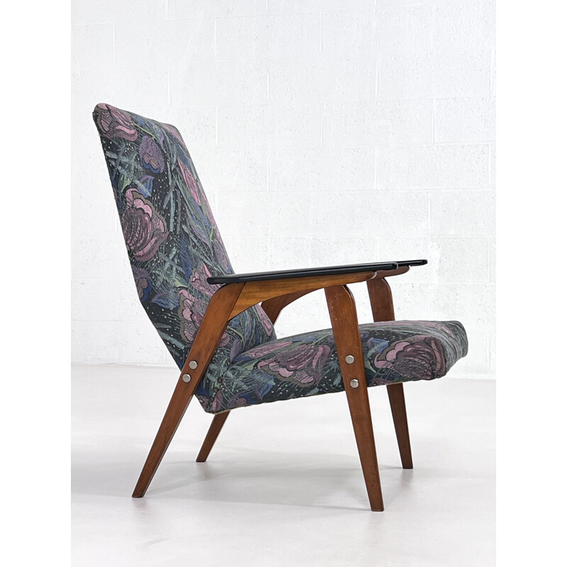 Vintage armchair in wood and fabric, 1950 - 1960
