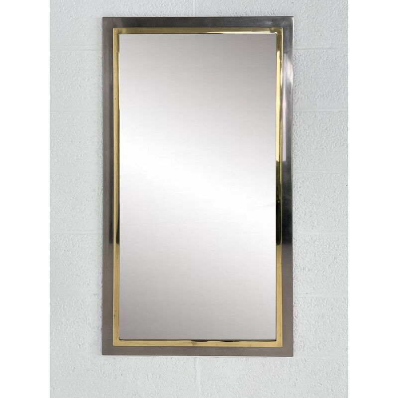 Vintage mirror in lacquered metal and brass by Belgo Chrome, 1970