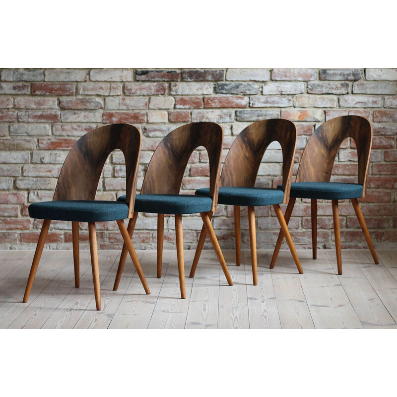 Set van 4 vintage notenhouten stoelen van A. Šuman voor Kvadrat Herbekleding, 1960