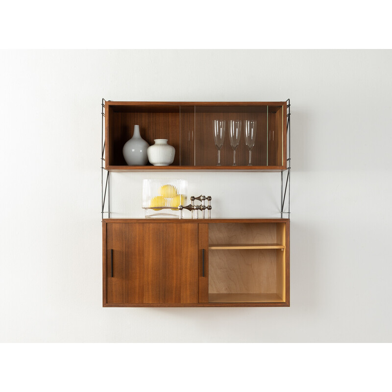 Vintage wall shelf in walnut veneer and metal, Germany 1960