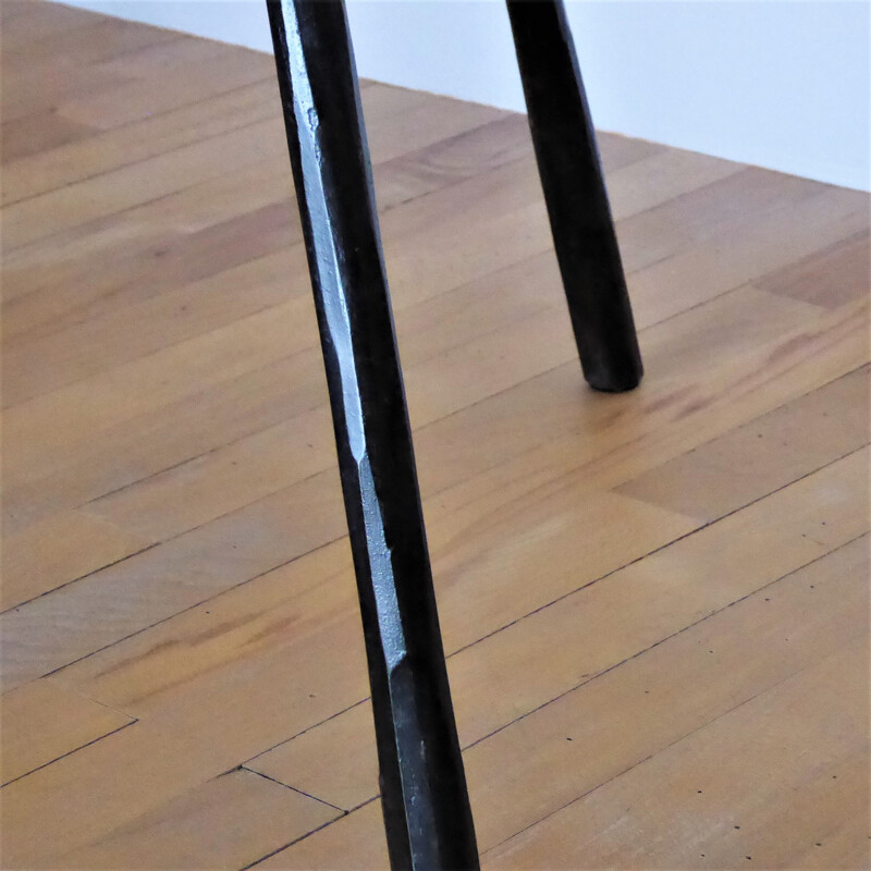 Barra com 2 bandejas de trança de coco vintage e pernas de bússola de metal preto, 1950