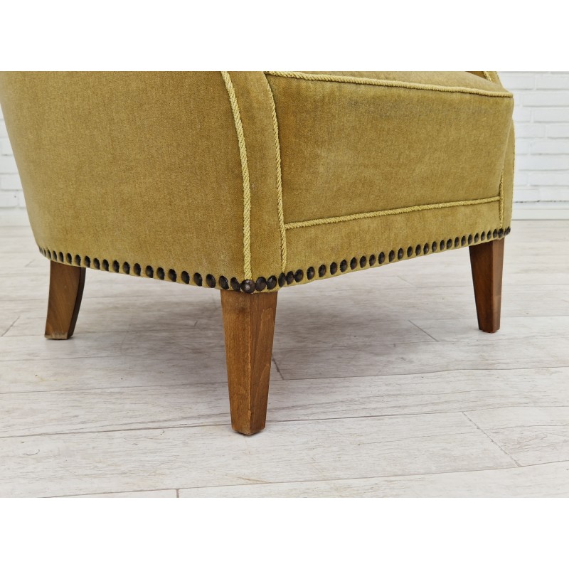 Vintage beechwood and velvet armchair, 1960